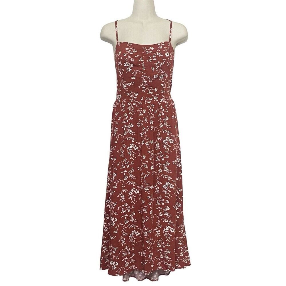 Cupshe Floral Lace-Up Tie Back Spaghetti Strap Midi Dress Orange Rust Size M
